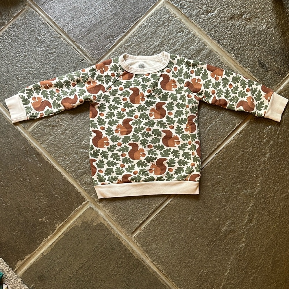 Winter Water Factory Squirrel Print Organic Cotton Sweatshirt Kids Size 6